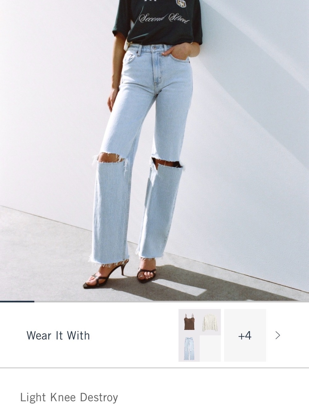 Abercrombie Light Blue High-Rise Wide-Leg Jeans with Knee Rips size 34W Short